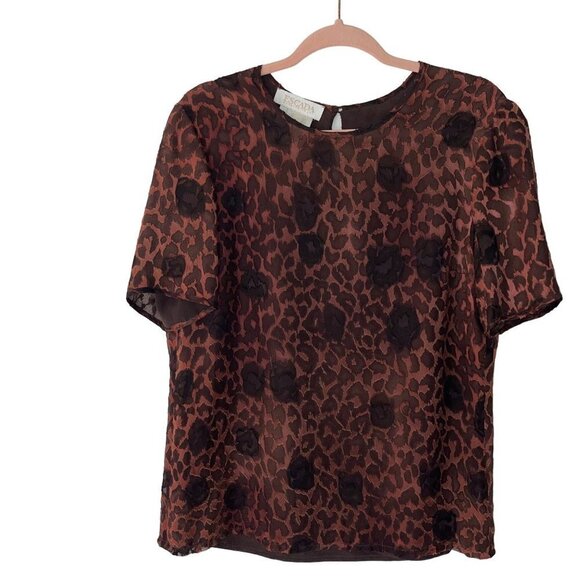 Escada Vintage Womens Blouse Size 10 Brown Leopard Animal Print Silk Blend - Picture 1 of 9
